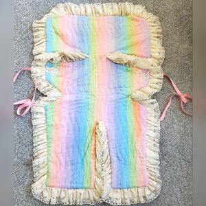 VINTAGE Custom Pastel Striped Baby Carseat Cover with Lace Trim